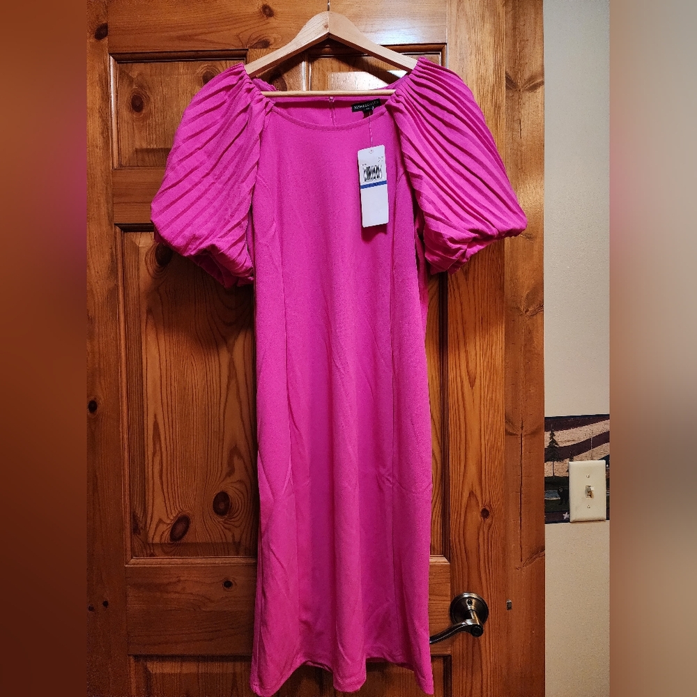 Nina Leonard Pink Puff Sleeve Dress, XL, NWT